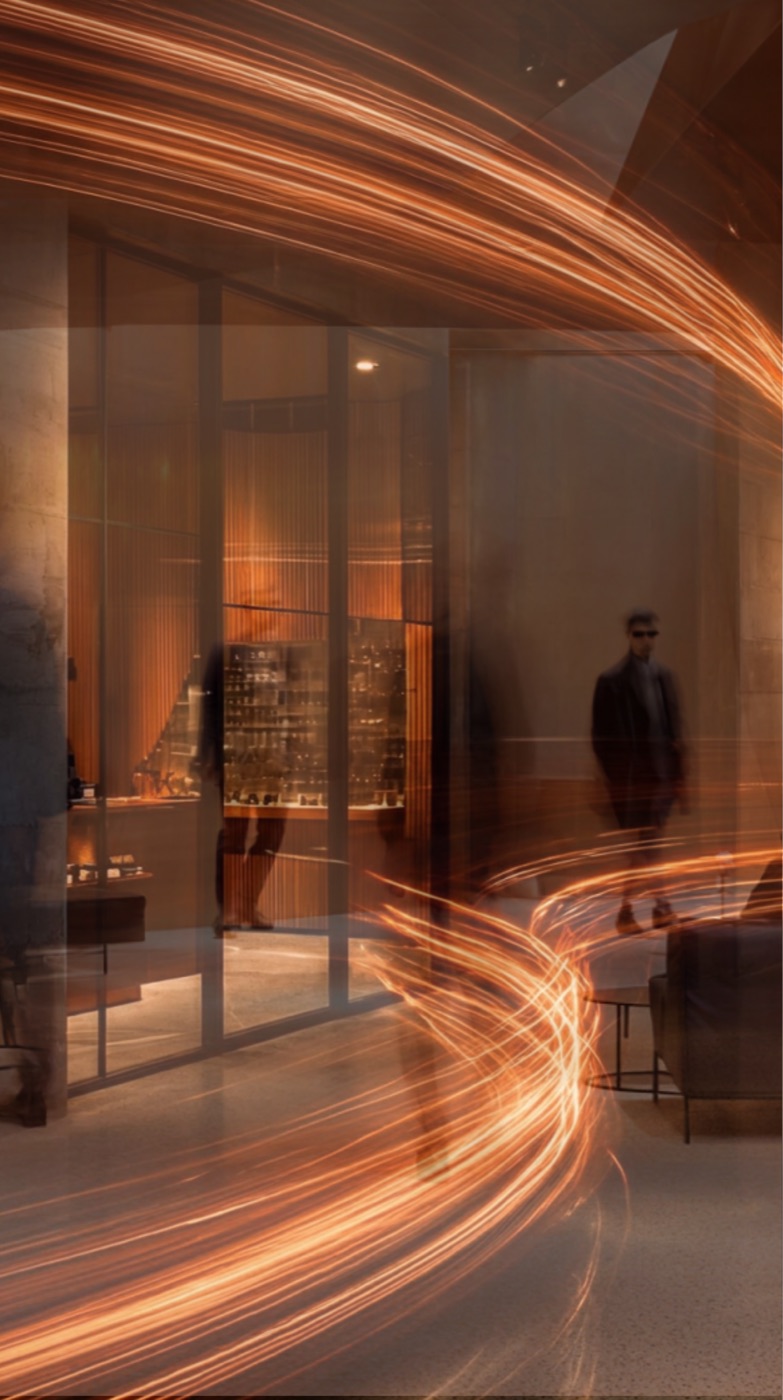 Light-trail visualisation of movement through a retail space